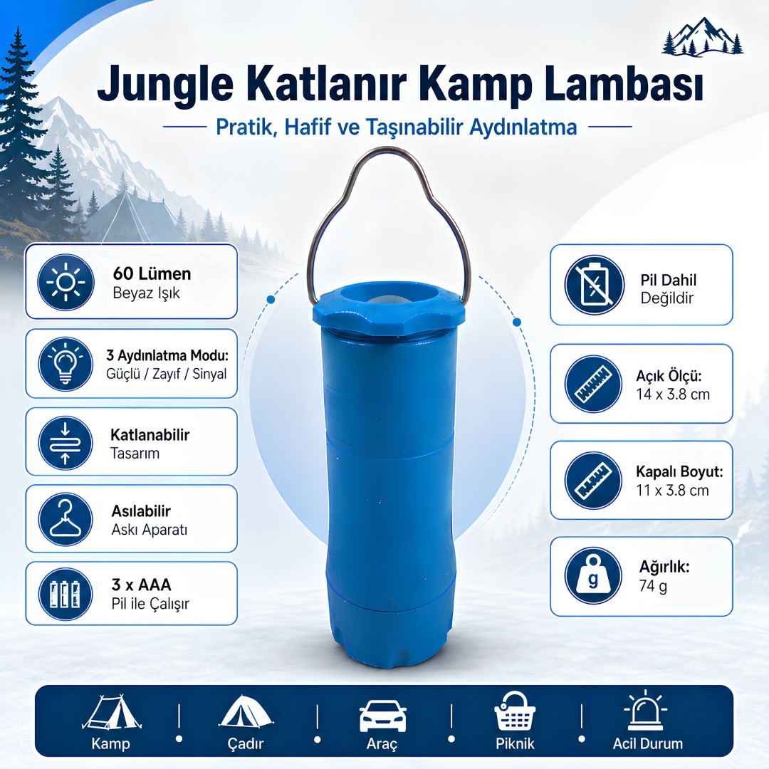 FreeCamp FC-205327-MV Jungle Katlanır Kamp Lambası Mavi teknik özellikleri