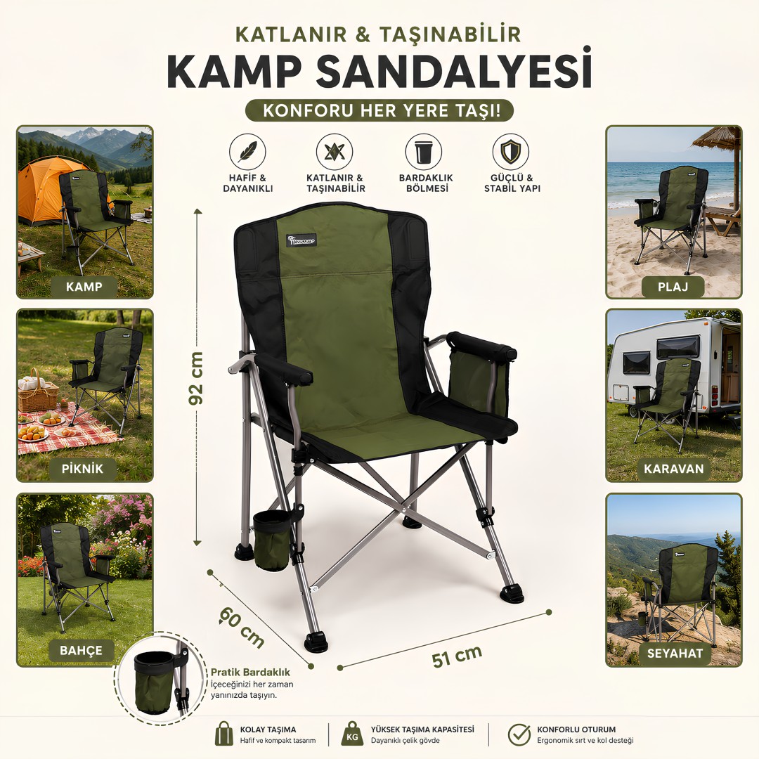 FreeCamp FC-205928 Huxley Trail Katlanır Sandalye Haki-Siyah model ve fiyatları