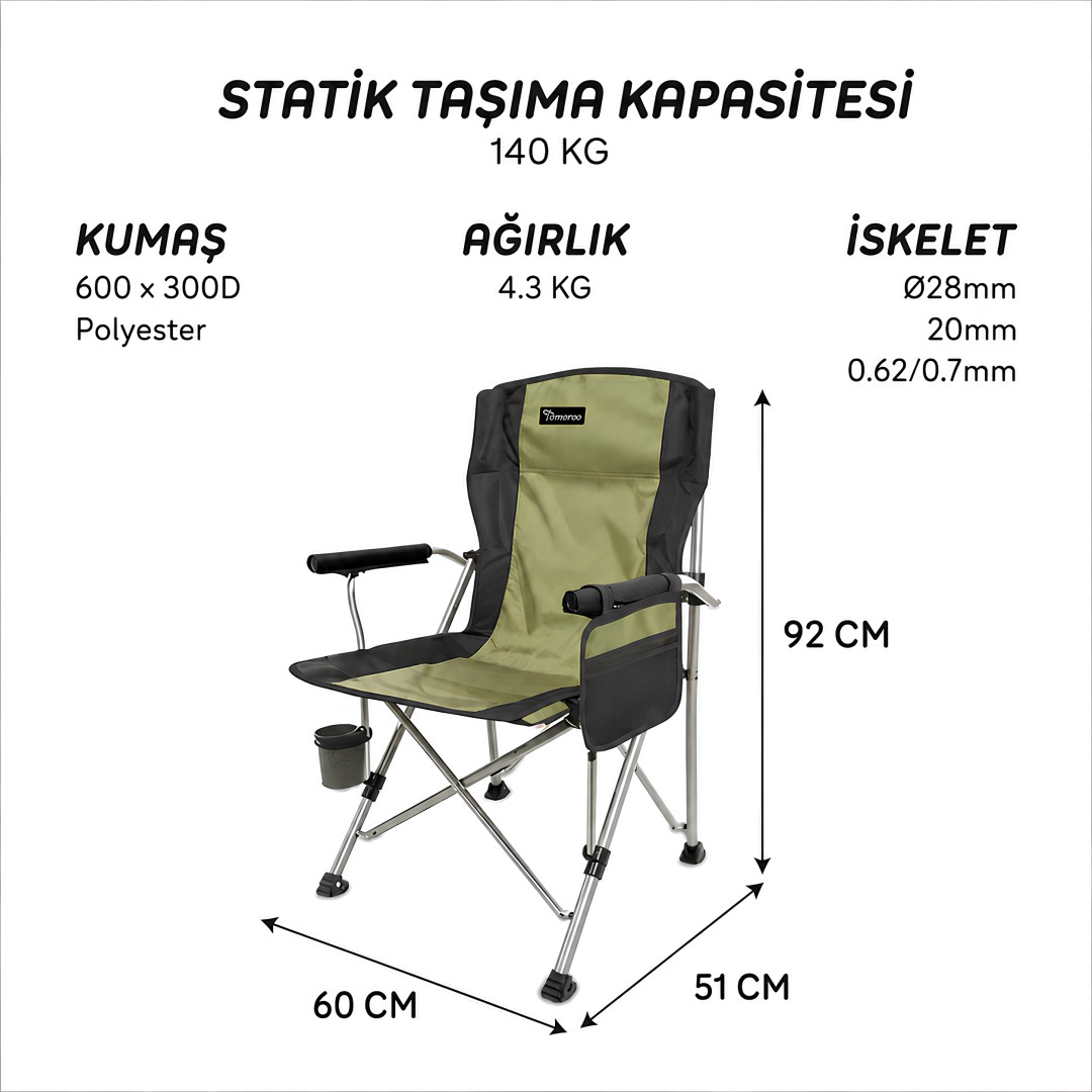 FreeCamp FC-205928 Huxley Trail Katlanır Sandalye Haki-Siyah teknik özellikleri