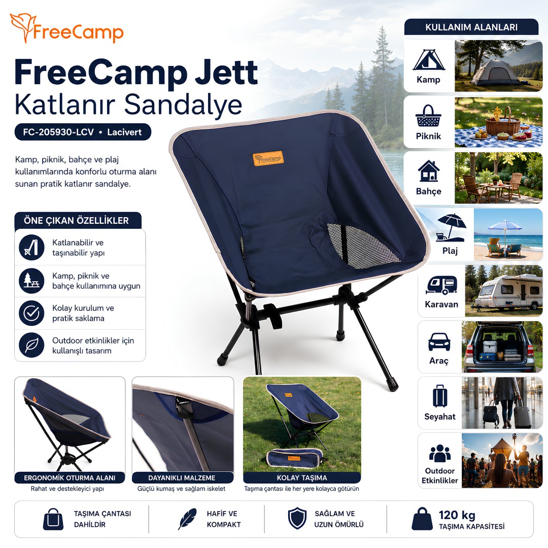 FreeCamp FC-205930-LCV Jett Katlanır Sandalye Lacivert model ve fiyatları
