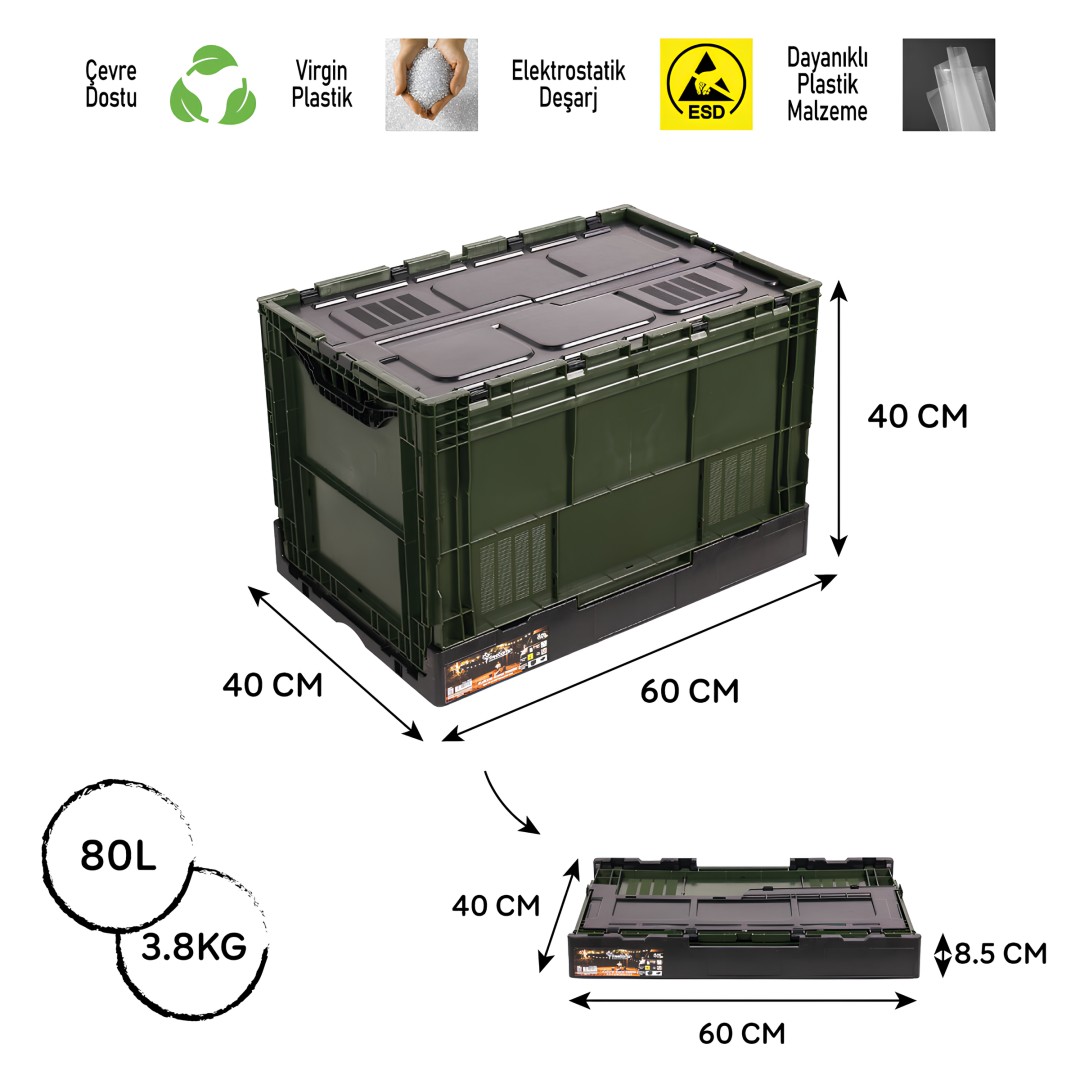FreeCamp FC-205987-80 Katlanır Kamp Kasası Kapaklı 80 Litre teknik özellikler