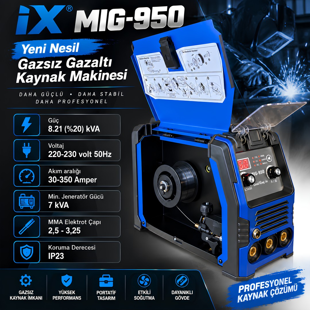 Gold King Gk Mig950 Gazsiz Gaz Alti Kaynak Makinesi Teknik Ozellikler