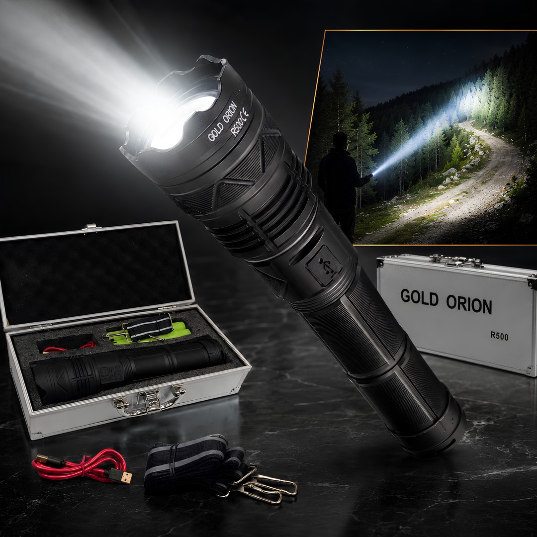 Gold Orion GO-R500 11000 Lümen Ultra Güçlü El Feneri 30.400 mAh Full Set