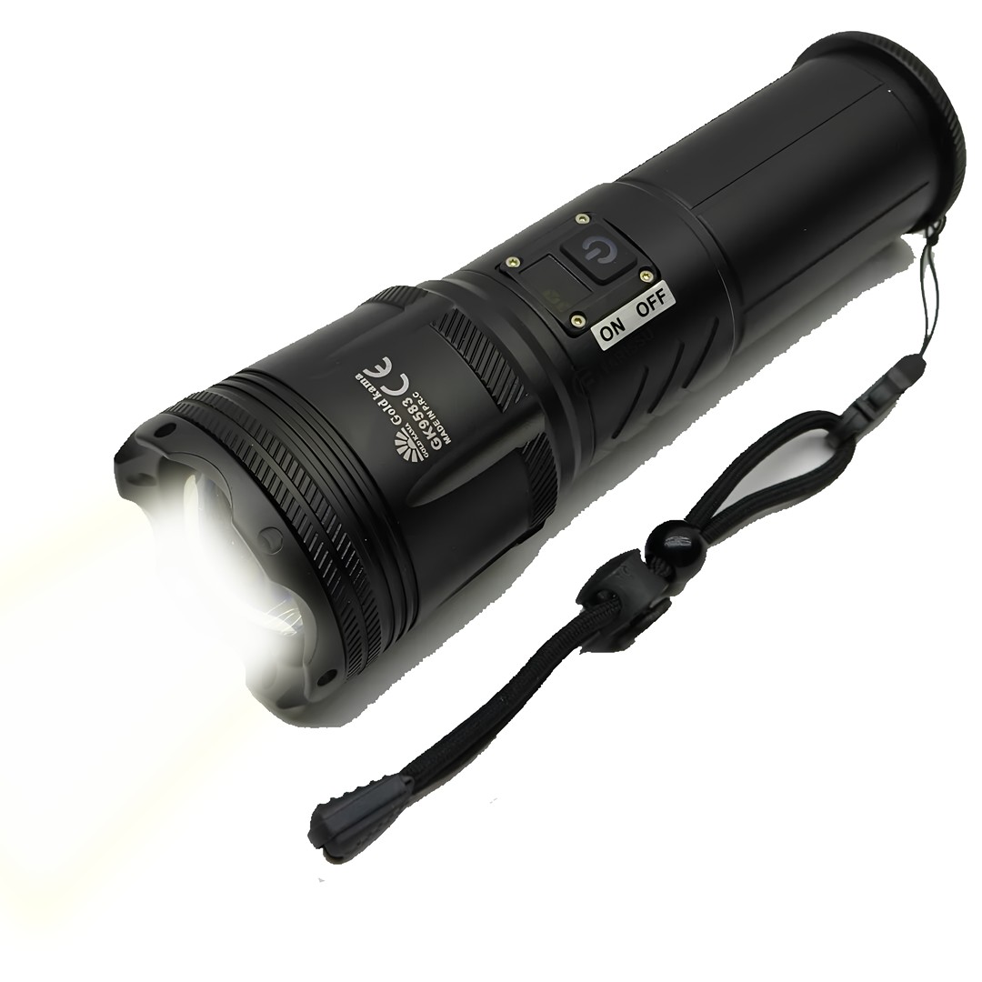 GoldKama GK9583 100W Lazer LED El Feneri - 2200 Metre Menzil, 7200mAh Powerbank Özellikli, Dijital Göstergeli ve 5 Modlu Profesyonel Fener