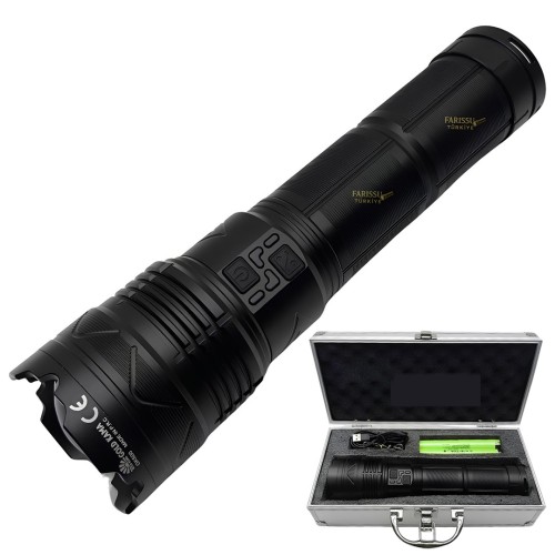 Gold Kama GK500 Profesyonel 15000 Lümen Şarjlı Avcı El Feneri 30400 mAh Ultra Güçlü Zoomlu Profesyonel Fener Seti