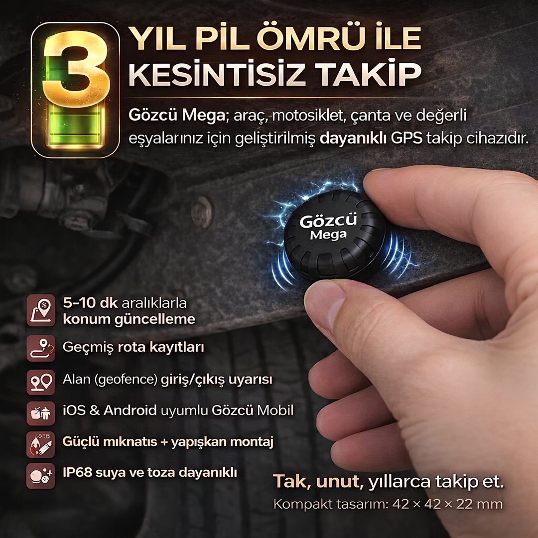 Gözcü Mobil Mega GM001 Profesyonel GPS Takip Cihazı mıknatıslı özelliği
