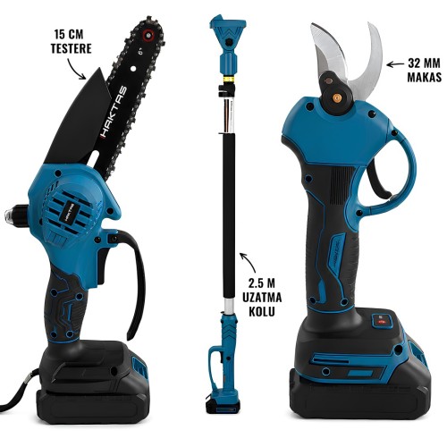 Prohummer HKT-425 Profesyonel 32 mm Makaslı 15 cm Testereli 2.5 m Uzatma Kollu Budama Seti
