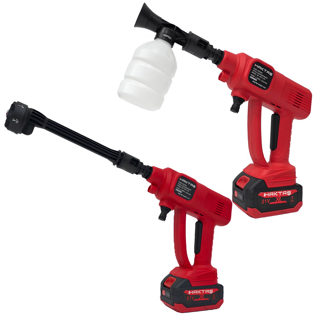 Haktaş HKT1025 Yeni Nesil Kırmızı 10 lu Kömürsüz Akülü Makine Seti 21V 3ah araç yıkama