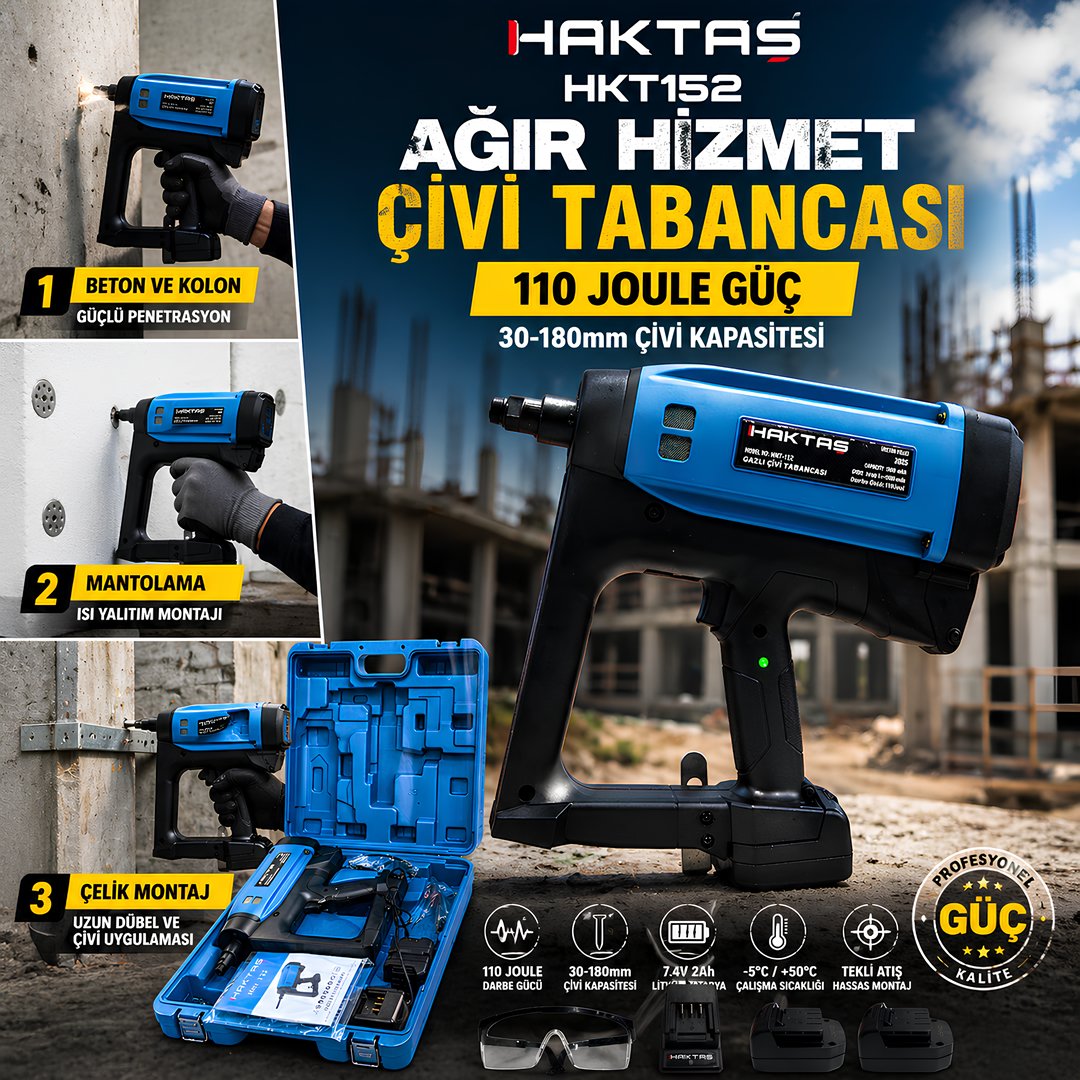 Haktaş HKT152 110J Ağır Hizmet Çivi Tabancası - Beton & Sert Zemin İçin 30-180mm model ve fiyatlar