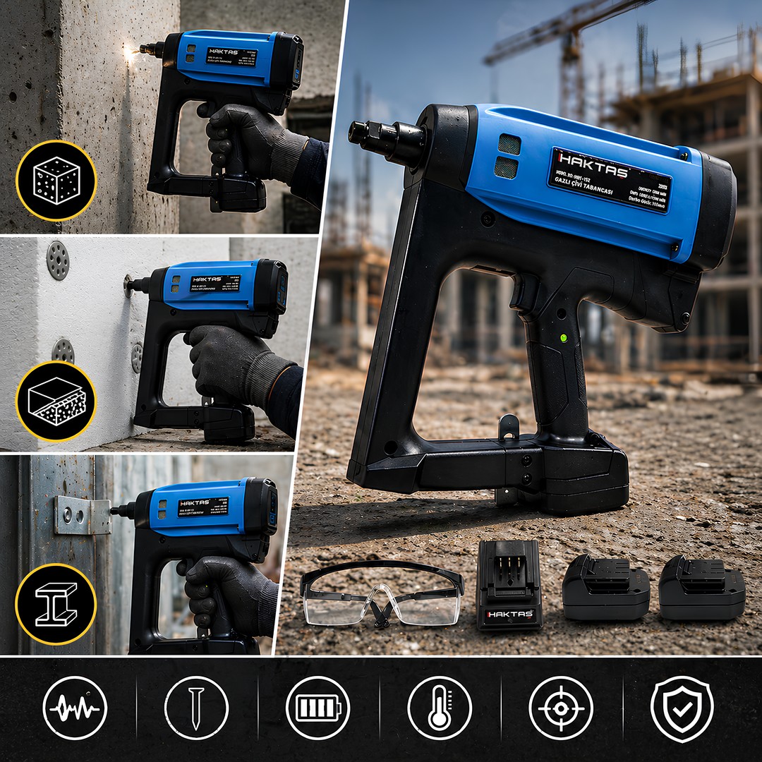 Haktaş HKT152 110J Ağır Hizmet Çivi Tabancası - Beton ve Sert Zemin İçin 30-180mm