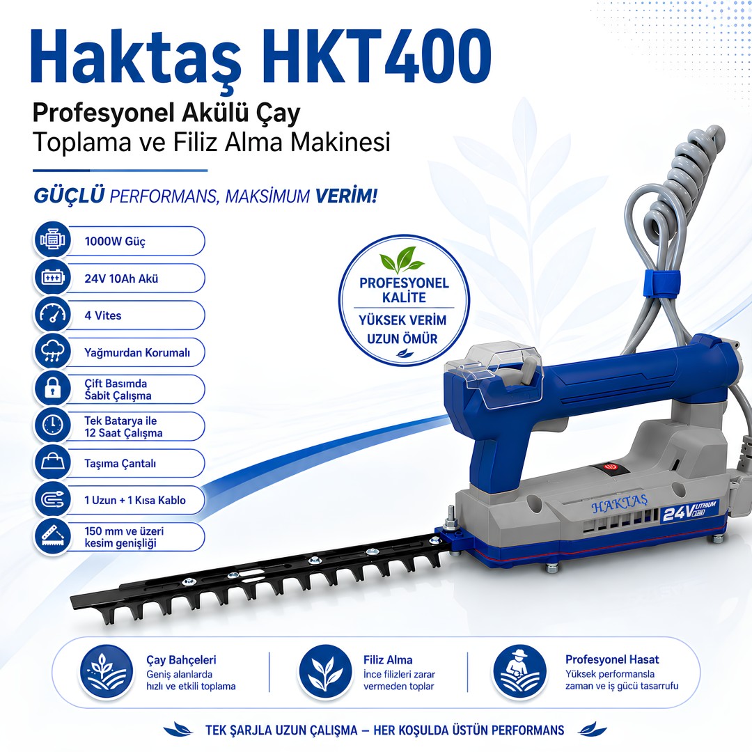 Haktaş HKT400 Profesyonel Akülü Filiz Alma Makinası 24V 10Ah 