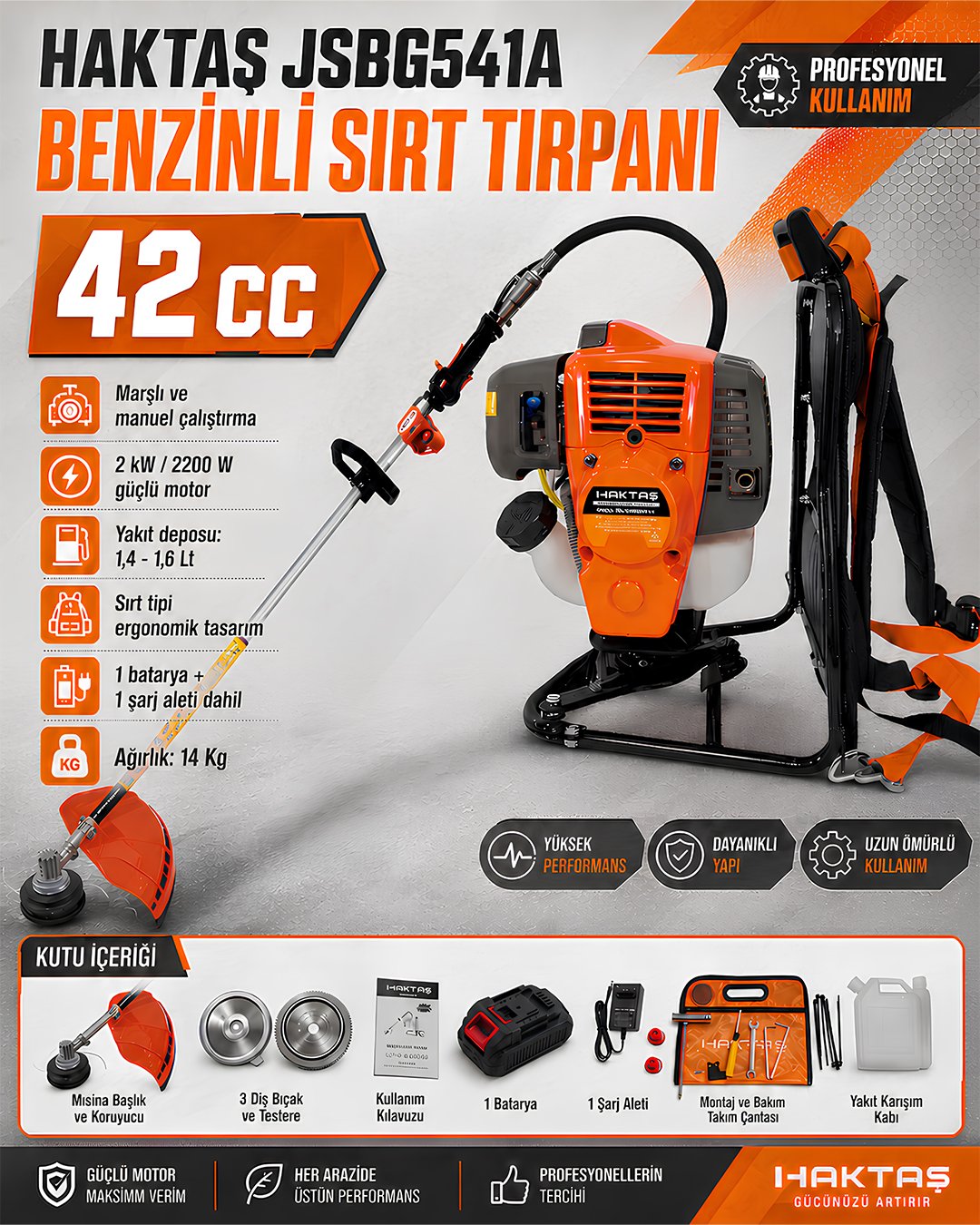 Haktaş JSBG541A Benzinli Sırt Tırpanı 42CC Marşlı Manuel Çalıştırmalı model ve fiyatlar