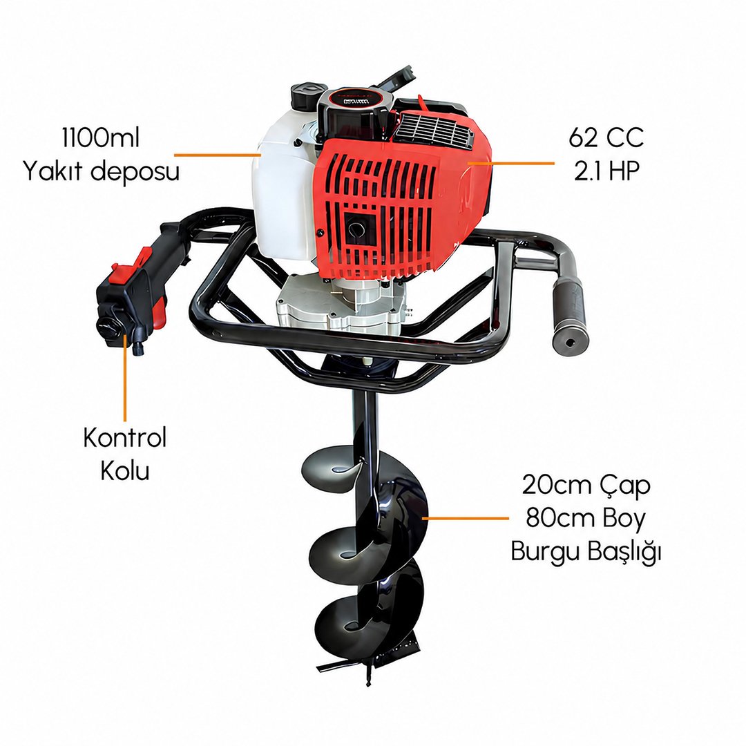 Haktaş TMDB620-3 Benzinli Toprak Burgu Makinesi 62cc Çap 20 cm özellikleri