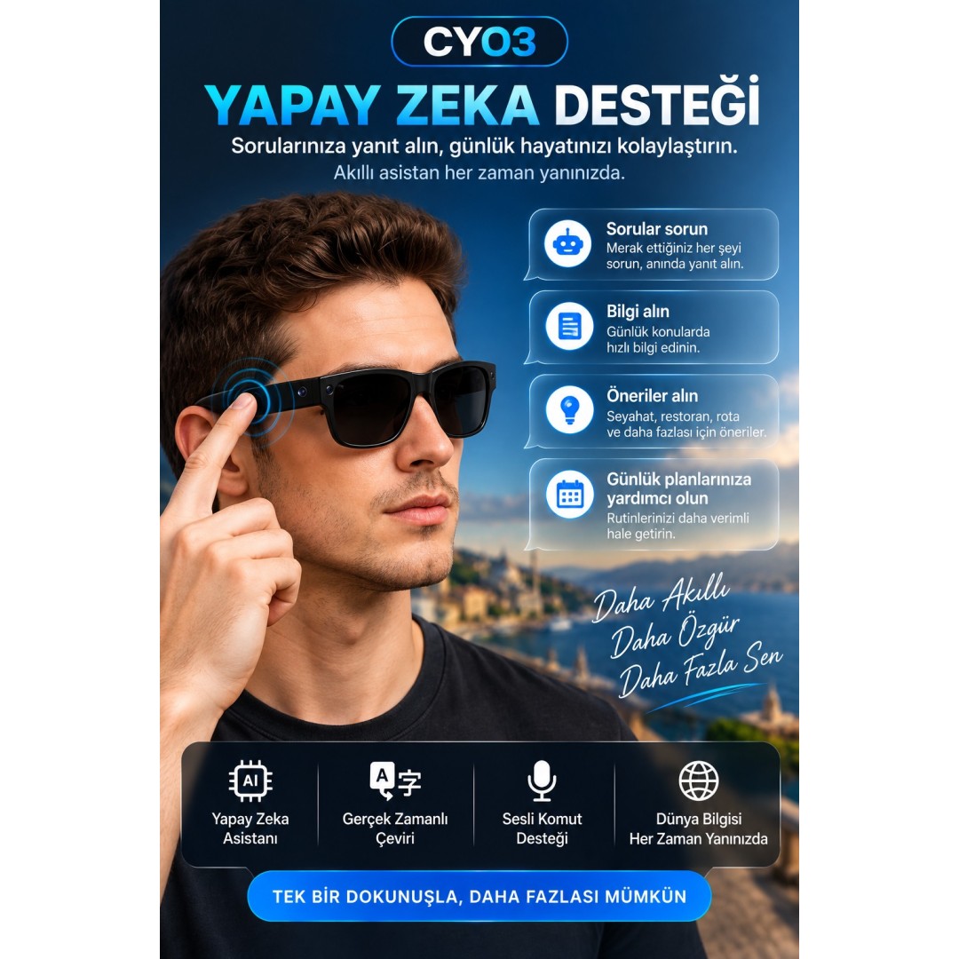 Harvox Cy03 Akilli Kamerali Gozluk 8 Mp 1080p Video Kayit Bluetooth Wifi Ai Ceviri Destekli