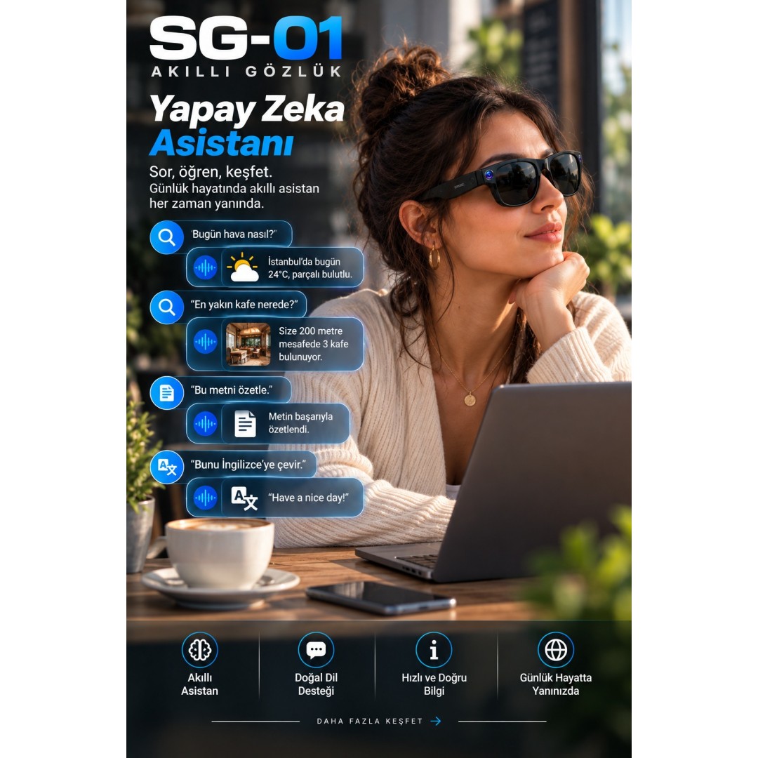 Harvox Sg 01 8 Mp Kamerali Akilli Gozluk 1080p Video Kayit Wifi Bluetooth Yapay Zeka Ai Ceviri