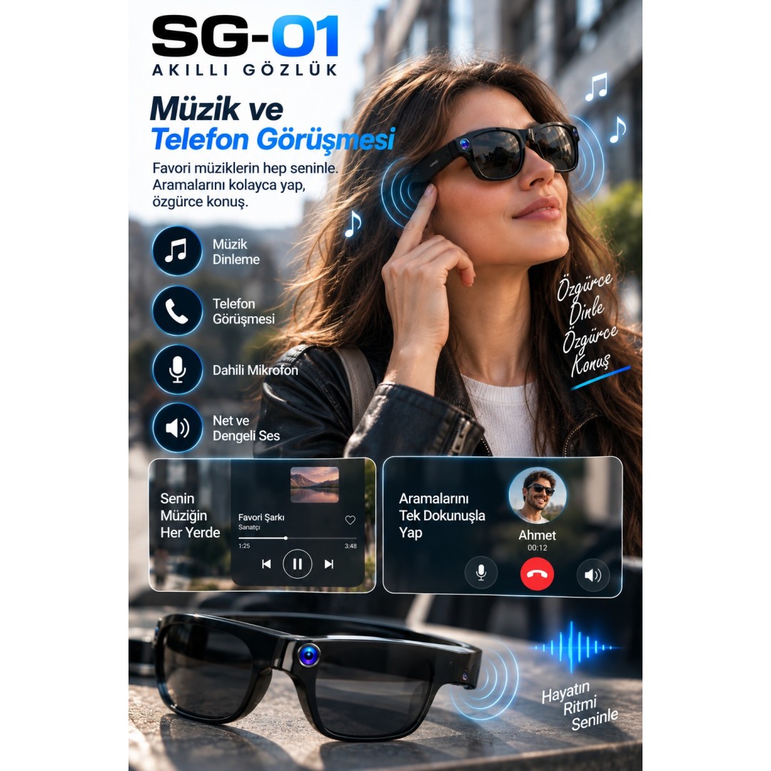 Harvox Sg 01 8 Mp Kamerali Akilli Gozluk 1080p Video Kayit Wifi Bluetooth Yapay Zeka Ai Ceviri