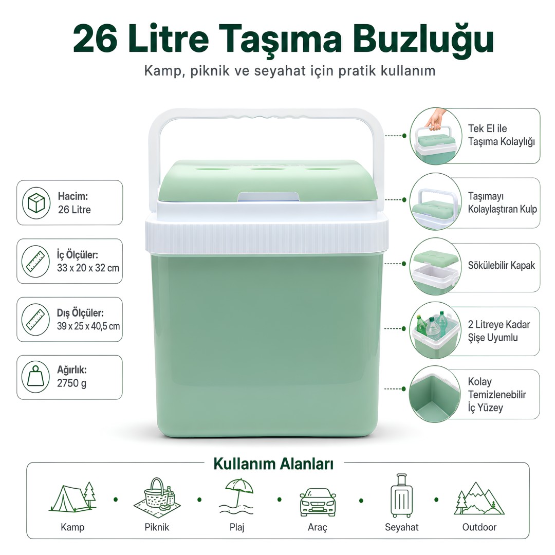 Icepeak IP-SF26-YSL Taşıma Çantası Buzluk 26 Litre teknik özellikleri