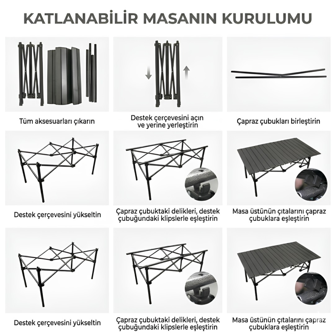 Inflat​​Able Mattress Kmp252 60x90 Katlanabilir Alaminyum Kamp Masasi Kolay Kurulum