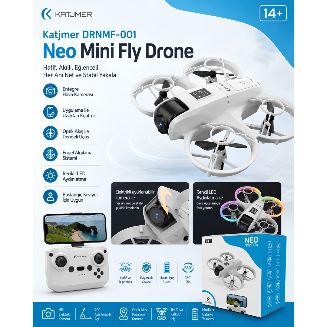 Katjmer DRNMF-001 Neo Mini Fly Kameralı Akıllı Mini Drone teknik özellikleri