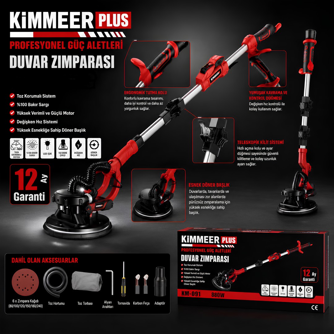 Kimmer Plus Km 091 Profesyonel Duvar Tavan Zimpara Makinesi 880w Model Fiyatlar