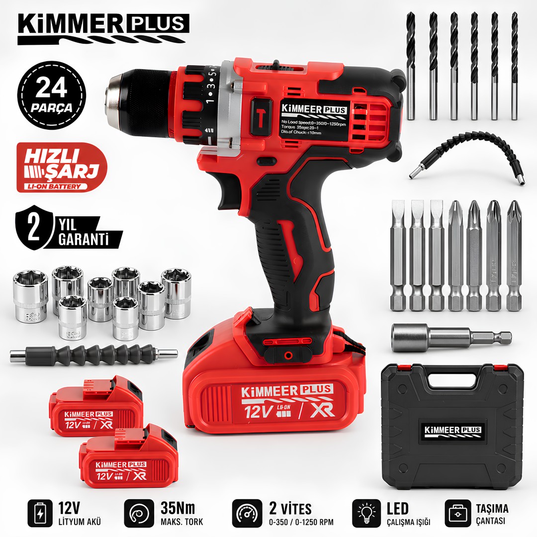 Kimmer Plus Km0101k 12v Metal Sanziman Sarjli Matkap 24 Parca Set Model Fiyatlari