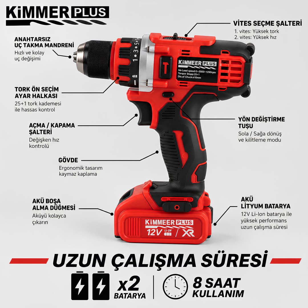 Kimmer Plus Km0101k 12v Metal Sanziman Sarjli Matkap 24 Parca Set Teknik Ozellikleri