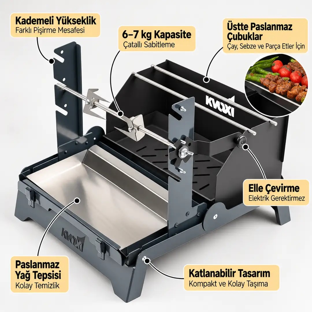 Kvox Kv S1256 Rotis Katlanir Cevirme Mangali Kullanim