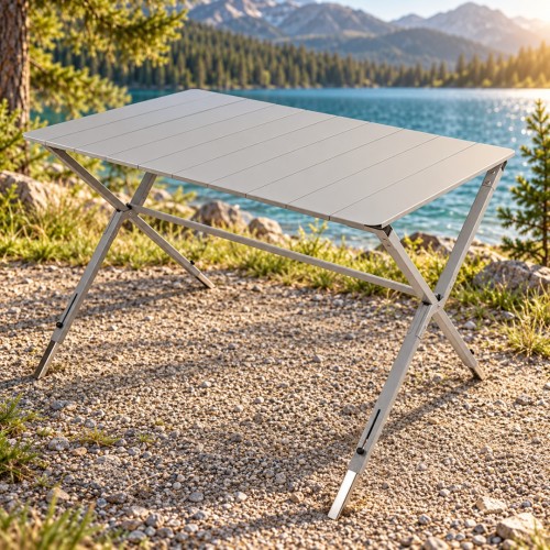 KVOX KVOM842013 Axis Iron 6 Kişilik Katlanır Kamp Masası, Çelik Tabla, Ayarlanabilir Alüminyum Ayak - 110 × 72 cm