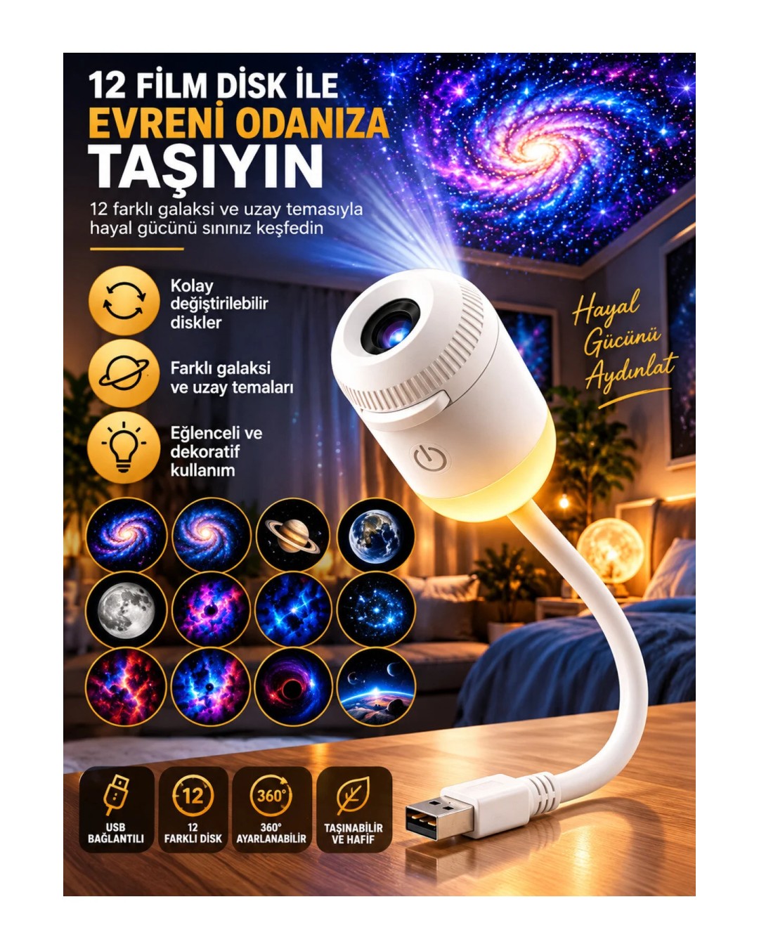 Lambox Gl001 Yildizli Oda Galaksi Projektoru Gece Lambasi