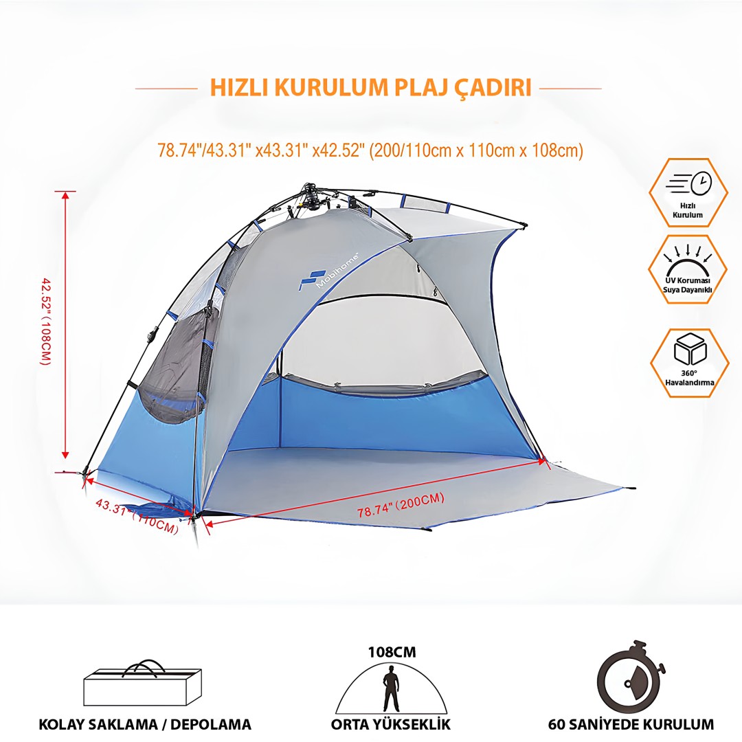 Mobihome MH-205565-MV Otomatik Plaj Çadırı Mavi teknik özellikleri