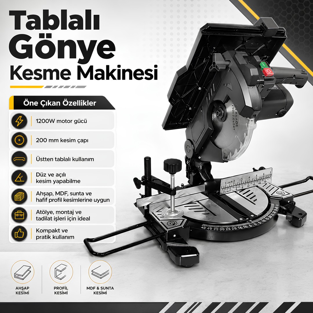 Mur-Cell MUR-GM06 Tablalı Gönye Kesme Makinesi 1200W 200 mm teknik özellikleri