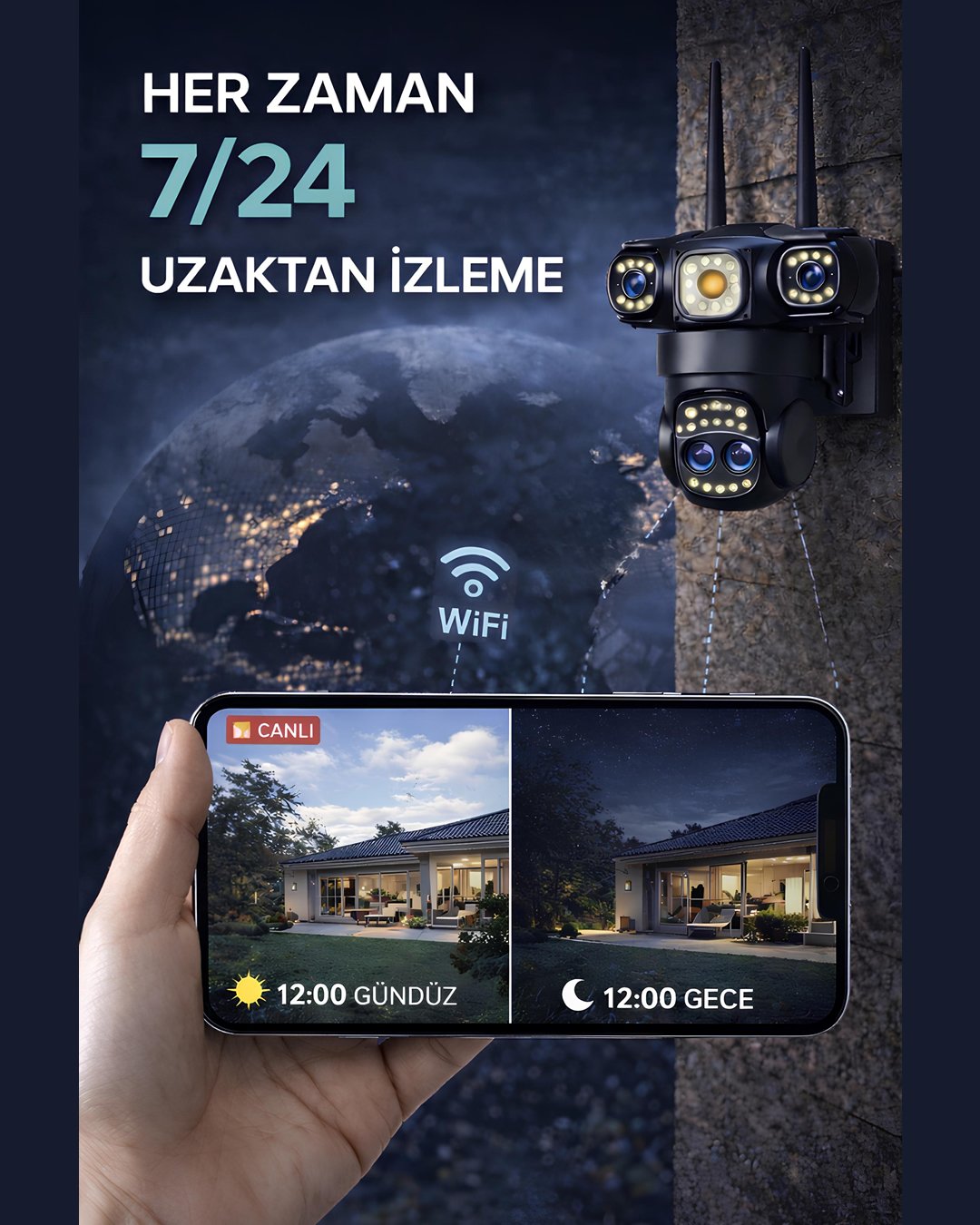 Onqam ON-SG2330-ZOOM 3 Lens 10X Zoom WiFi Güvenlik Kamerası uzaktan izleme