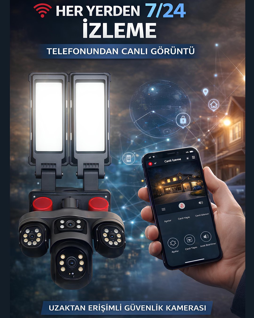 Onqam ON-SG5220-AOV 4G Solar Güvenlik Kamerası 2 Lens 3MP - Sim Kartlı 7-24 Kayıt online izleme