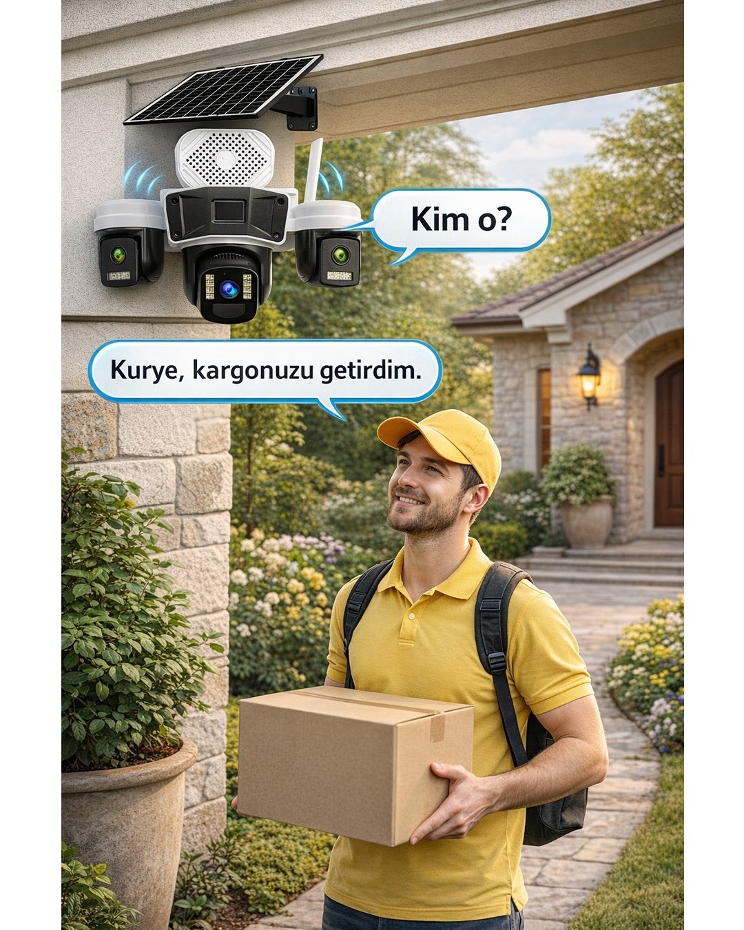 Onqam ON1-4G 3 Lens 3MP Solar Panelli Sim Kartlı Bataryalı Güvenlik Kamerası sesli konuşma