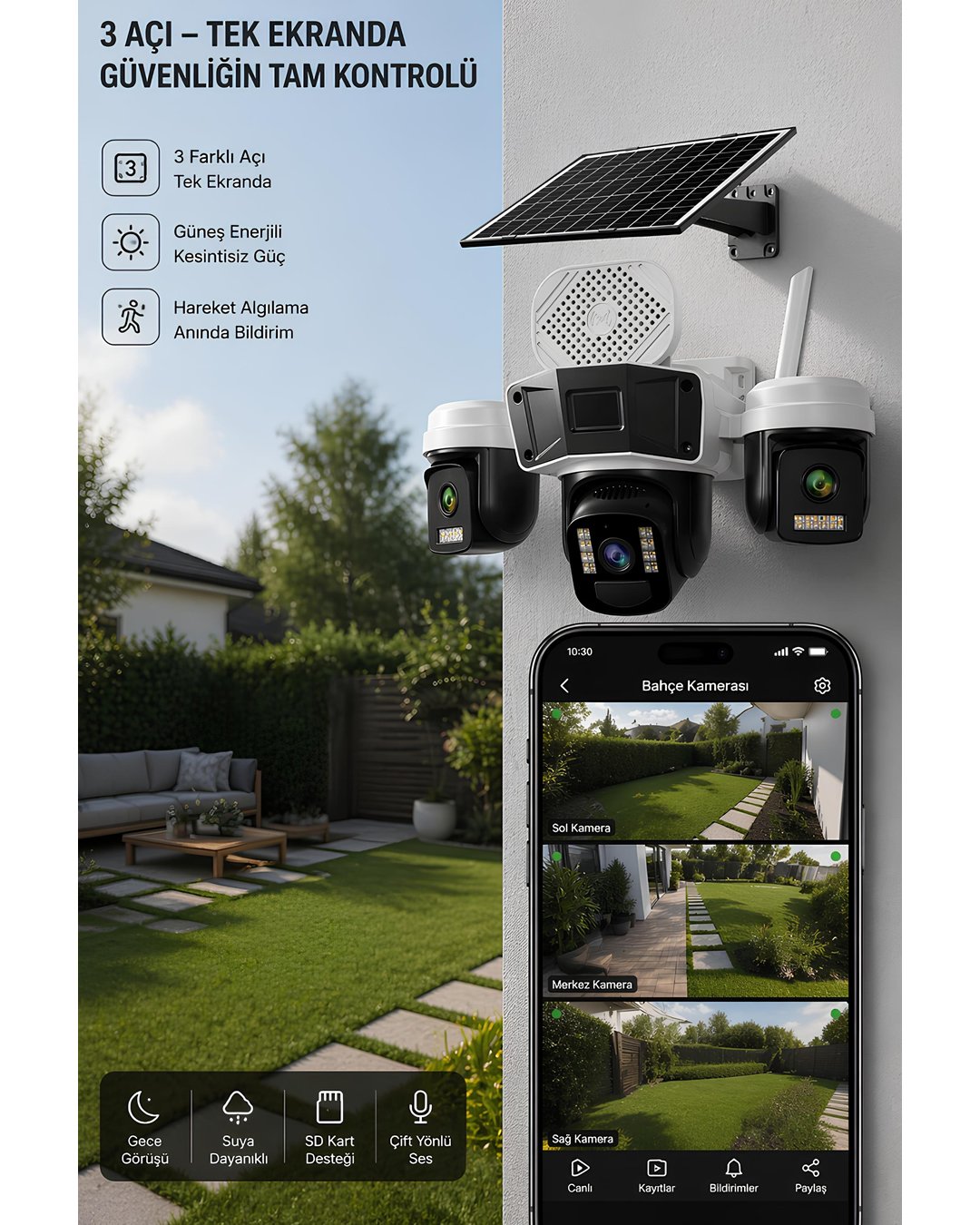 Onqam ON1-4G 3 Lens 3MP Solar Panelli Sim Kartlı Bataryalı Güvenlik Kamerası Yorumlar