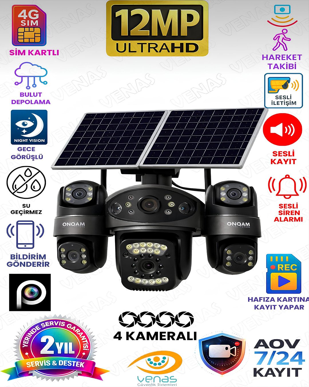 ONQAM P ON-SG4484 AOV 4 lensli 4G SIM kartlı güneş enerjili güvenlik kamerası genel özellikleri