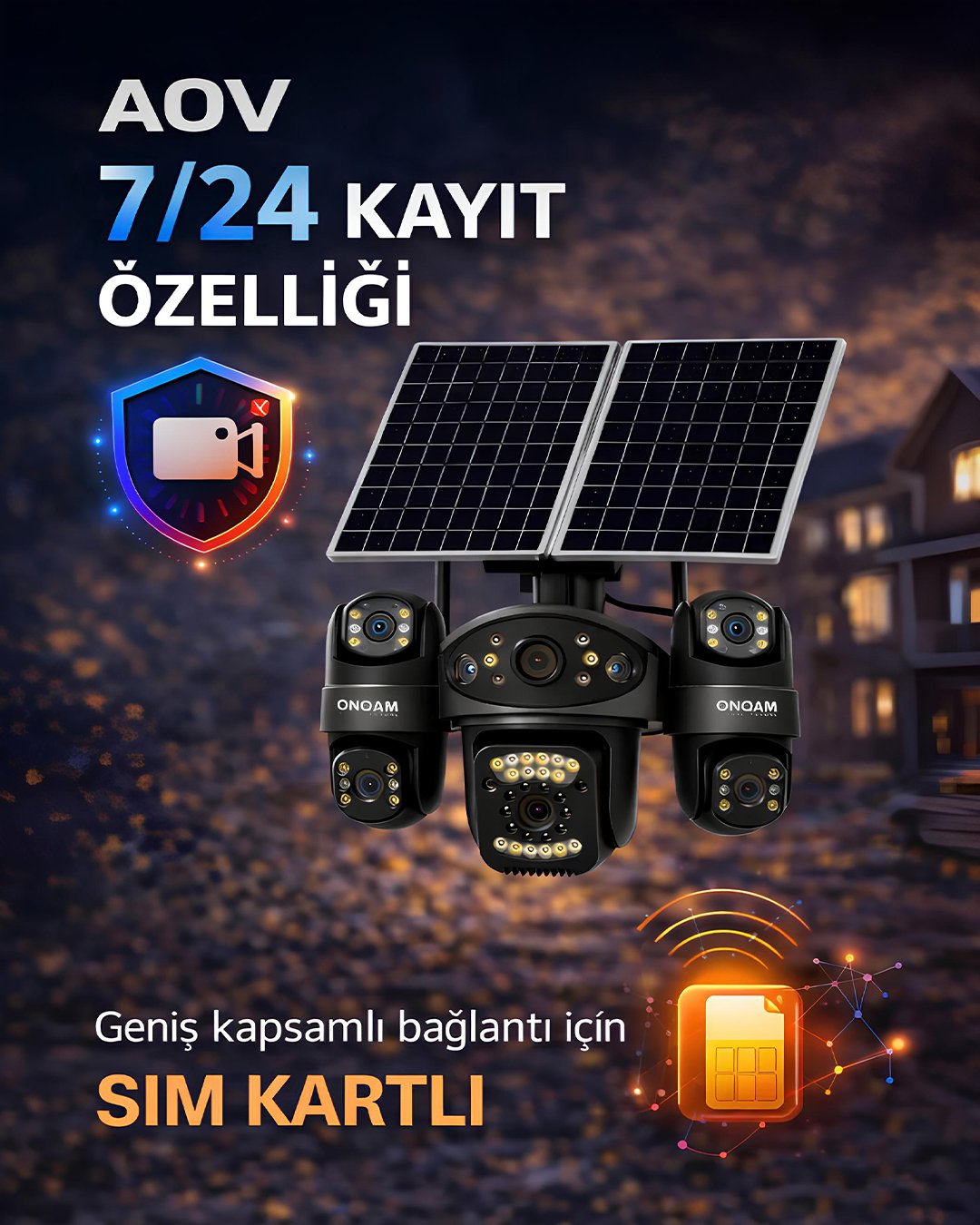 ONQAM P ON-SG4484 AOV 4 lensli 4G SIM kartlı güneş enerjili güvenlik kamerası teknik özellikleri