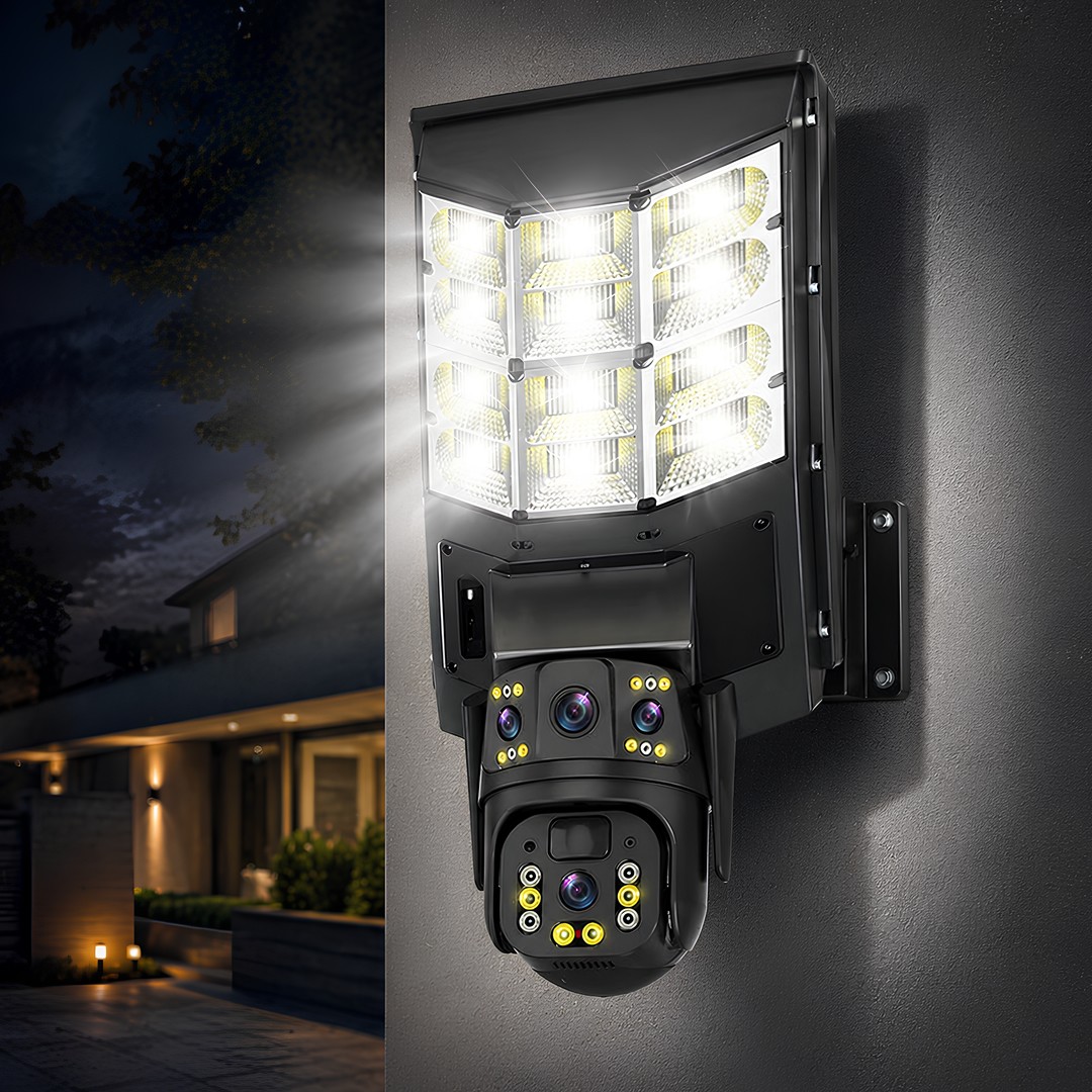 Onqam VN-80SWF 6MP Çift Kameralı Solar Sokak Lambalı WiFi Güvenlik Kamerası, 7-24 İzleme, PIR Sensör, Alarm