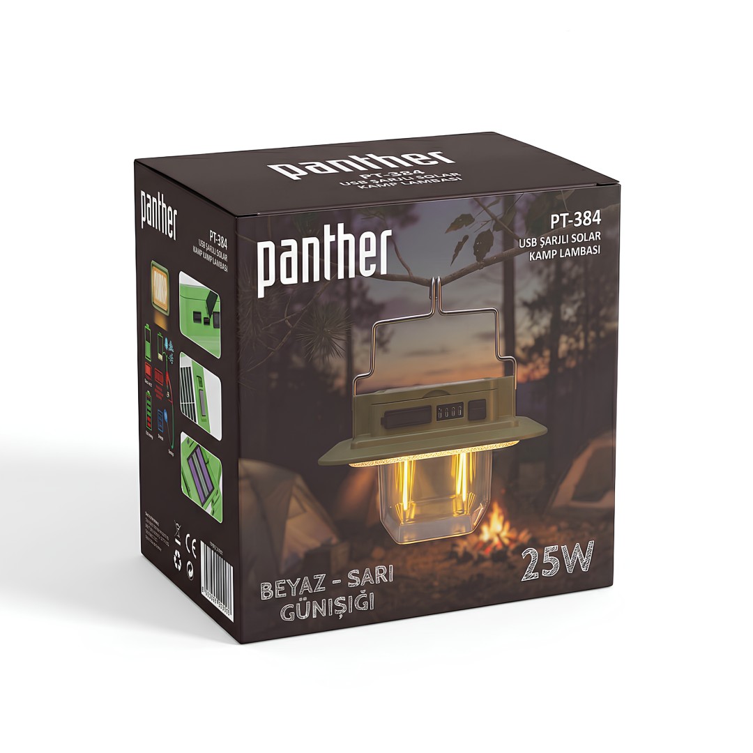 Panther Pt 384 Solar Powerbank Filament Led Kamp Lambasi Kutu Icerigi