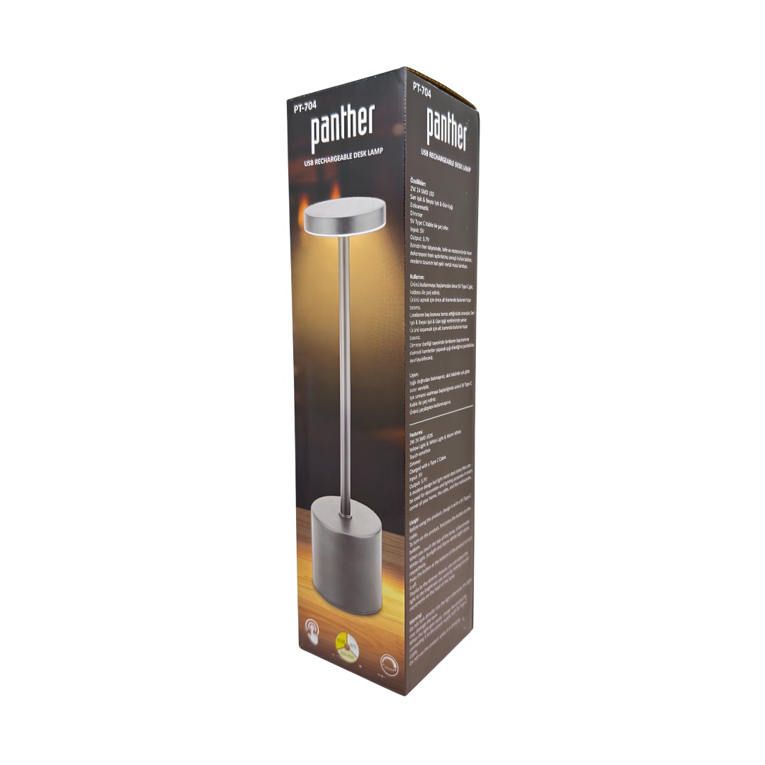 Panther Pt 704 Dokunmatik Usb Sarjli Masa Lambasi Gumus Kutu Icerigi