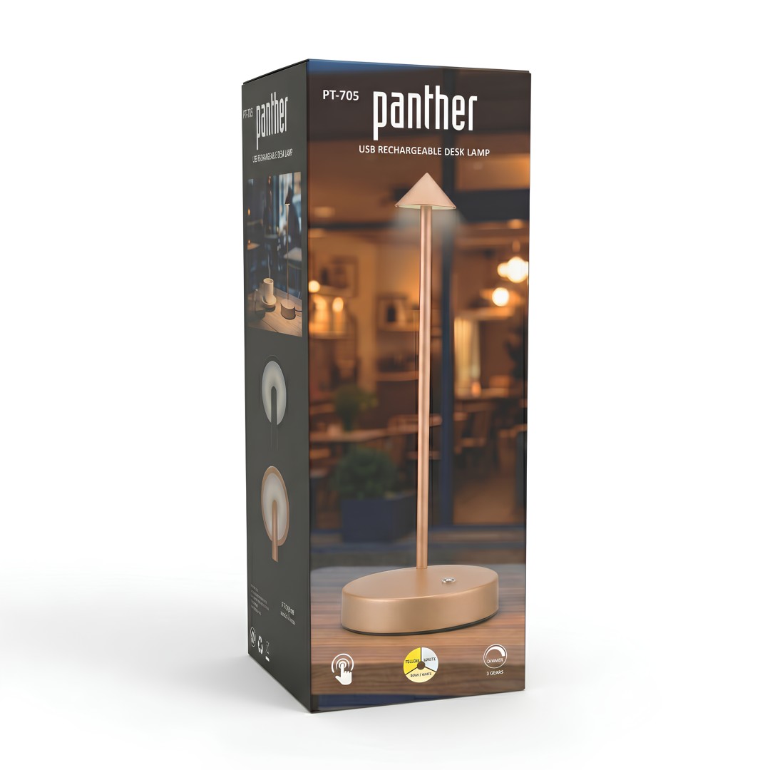 Panther Pt 705 G Usb Sarjli Dokunmatik Masa Lambasi Gold Kutu Icerigi