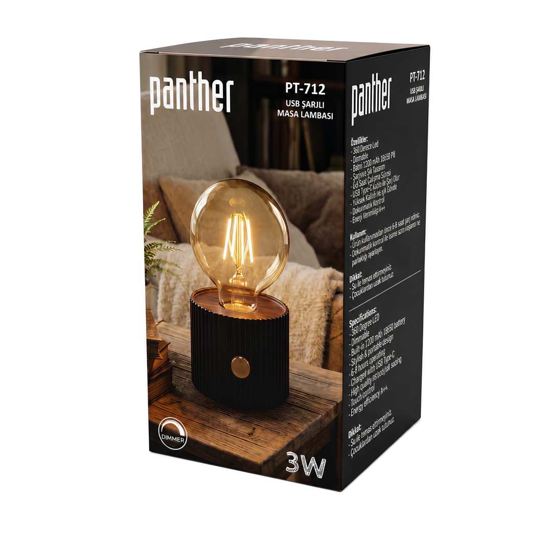 Panther Pt 712 Filament Led Usb Sarjli Masa Lambasi Kutu Icerigi