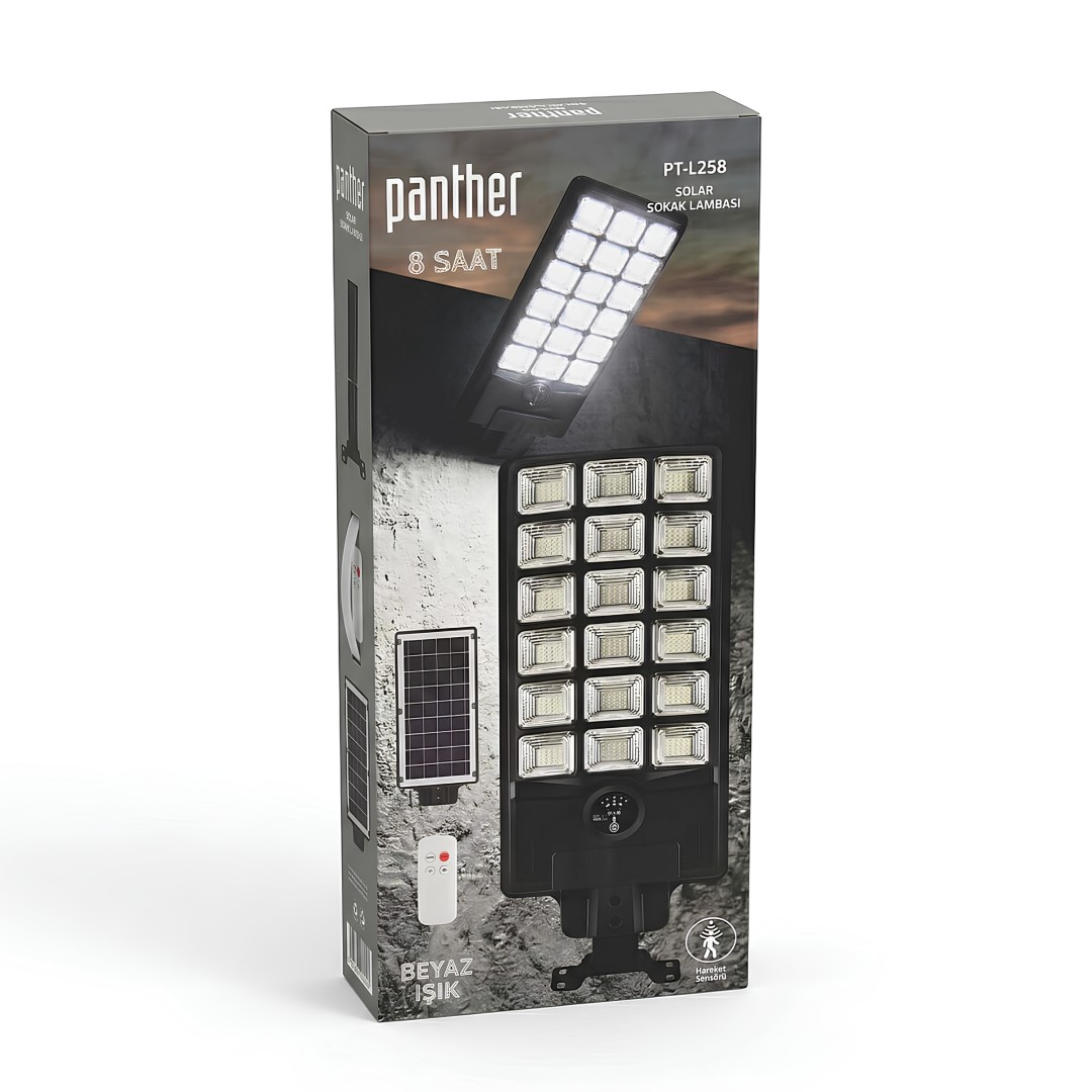 Panther Pt L258 200w 12000 Lumen Solar Sensorlu Dis Mekan Aydinlatma Kutu Icerigi