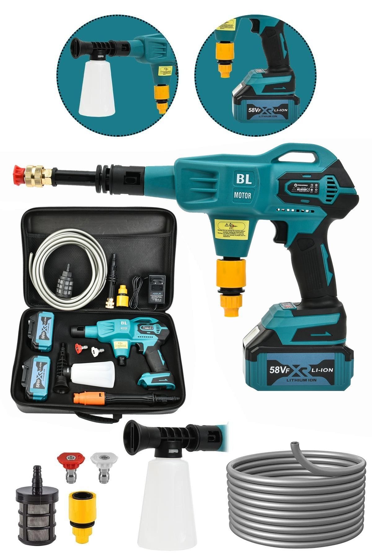 Prohummer PH224 Profesyonel Kömürsüz 58vf Yüksek Basınçlı Çift Akülü Oto Araba Yıkama Makinesi özellikleri