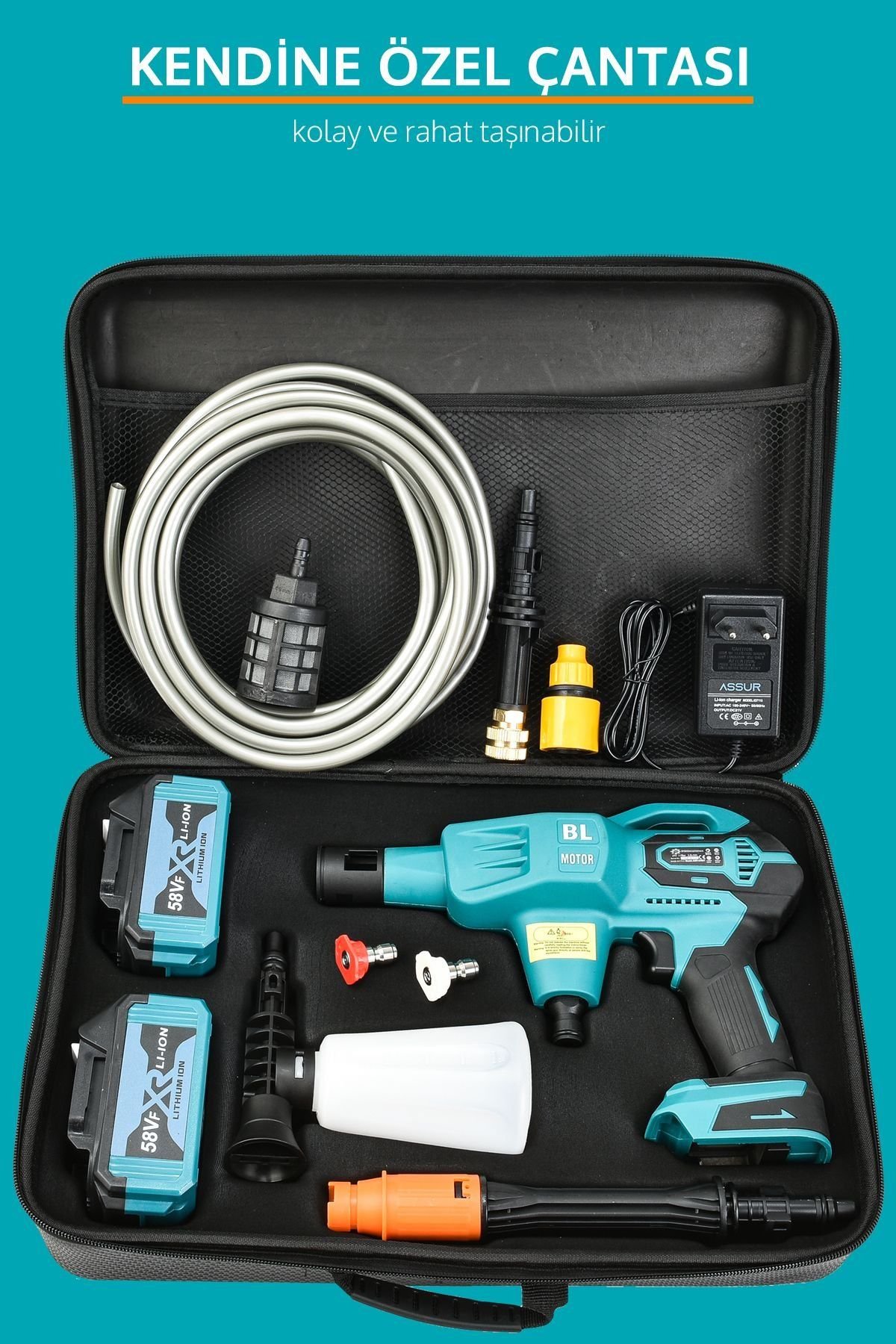 Prohummer PH224 Profesyonel Kömürsüz 58vf Yüksek Basınçlı Çift Akülü Oto Araba Yıkama Makinesi çantası