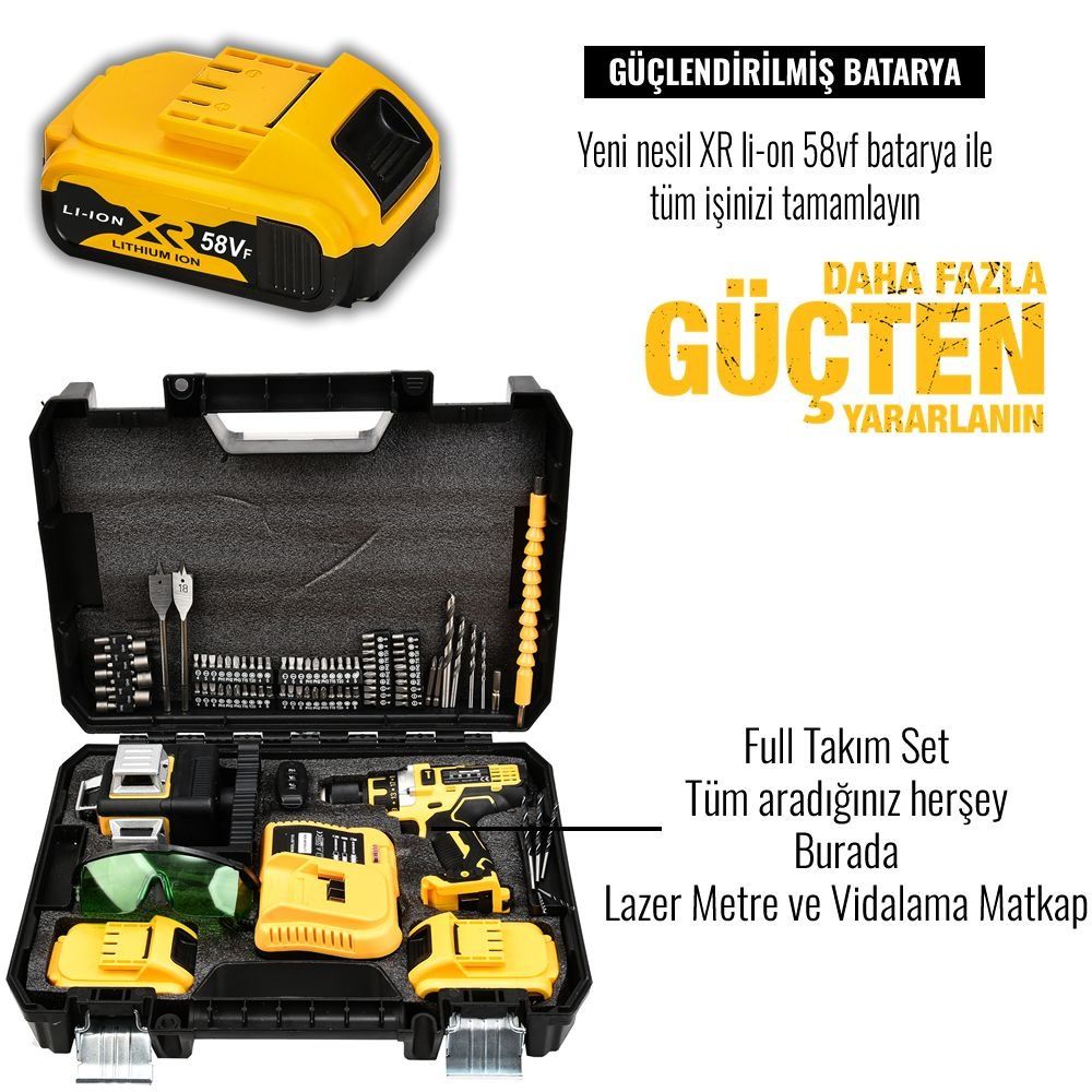 Prohummer PHSM190 Akülü 58vf Lazer Terazi ve Vidalama Matkap Seti (Sarı) model ve fiyatları