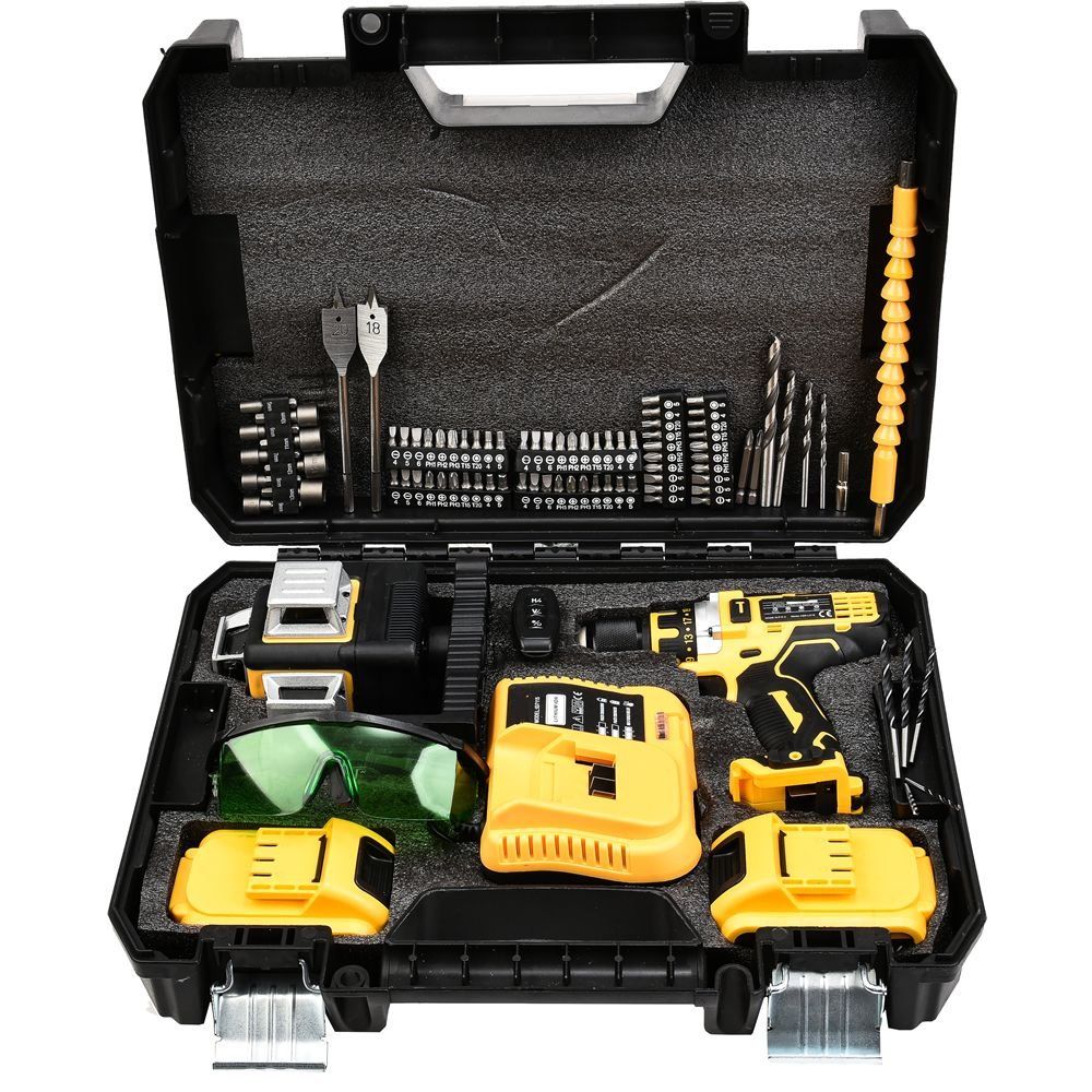 Prohummer PHSM190 Akülü 58vf Lazer Terazi ve Vidalama Matkap Seti (Sarı) çantası