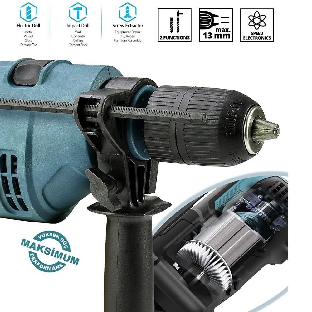 Prohummer PH016 Elektrikli 13mm Darbeli Matkap Mavi teknik özellikler
