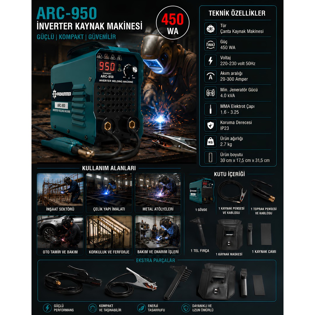 Prohummer PH-ARC950 İnverter Mini Turbo Çanta Kaynak Makinesi model ve fiyatlar