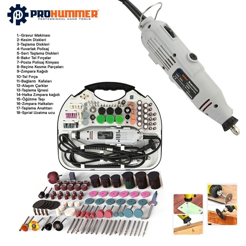 Prohummer 211 parça devir ayarlı gravür makine özellikleri